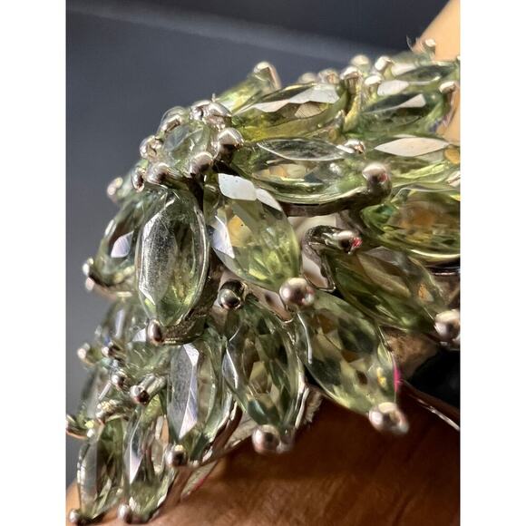 NEW Green apatite floral spray ring in rhodium over sterling silver size 7 - Picture 8 of 16